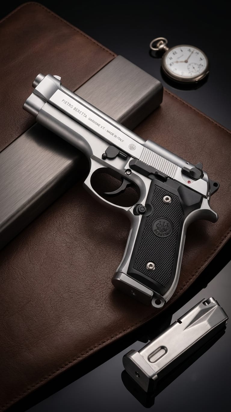 Premium Quality Beretta M92 Full Metal Blaster Replica, Heavy Metallic Body Toy, Detachable Magazine & 6mm Steel Gold Silver BB Pellets