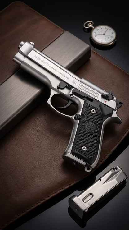 Premium Quality Beretta M92 Full Metal Blaster Replica, Heavy Metallic Body Toy, Detachable Magazine & 6mm Steel Gold Silver BB Pellets